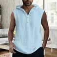 thumbnail image 2 of Qopobobo Mens Tank Top Mens Solid Color Simple Csual Fashion Drawstring Button Hooded Vest Top Light Blue,M, 2 of 5
