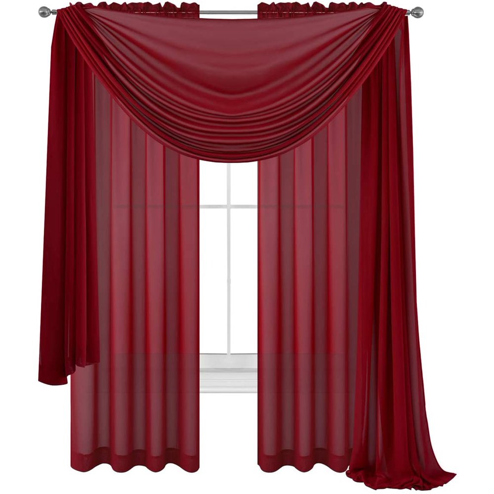 Burgundy Drape/Panels/Scarves/Treatment Beautiful Sheer Voile Window