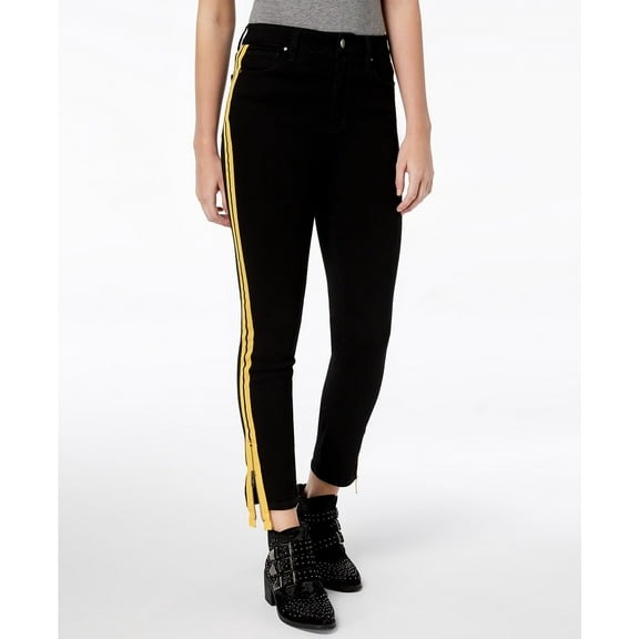Tinseltown Juniors Striped Skinny Jeans Black Rinse W Yellow Stripe 3
