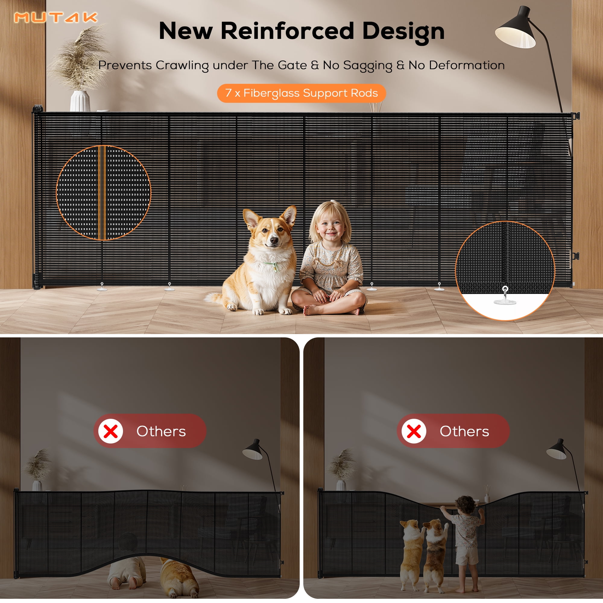 TULILLO Retractable Baby Gate 200" Extra Wide, 48in Tall, Double Lock, Retractable Dog Gate for Doorways Stairs Hallways Indoor and Outdoor, Gray