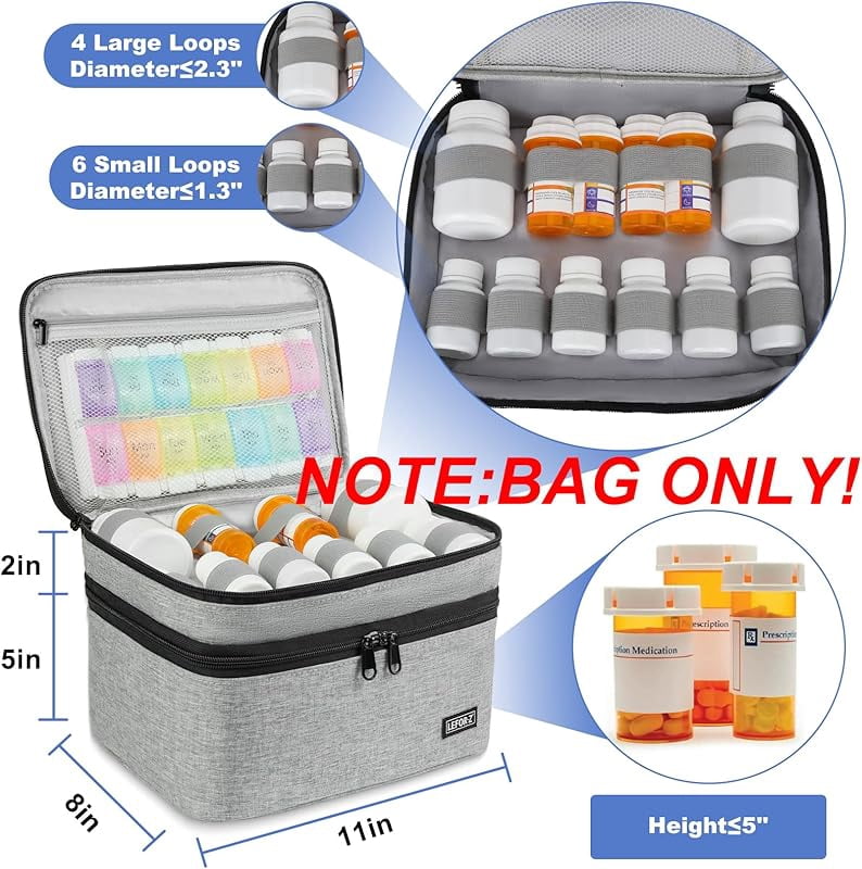 Medicine Storage Bag,Double Layers Pill Bottle Organizer Bag Empty with Lockable Zipper&Adjustable Divider,Medication Travel Carrying Bag for Pills,Vitamins,Medical Supplies