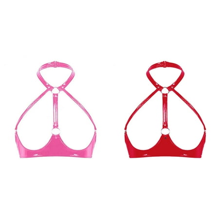 2-Pack High Gloss Leather Neck Bra Leather Bra Adjustable Strap Underwear Valentine s Day Cute Lingerie for Women Christmas Lingerie Your Side of The Bed Lingerie New Lingerie Set