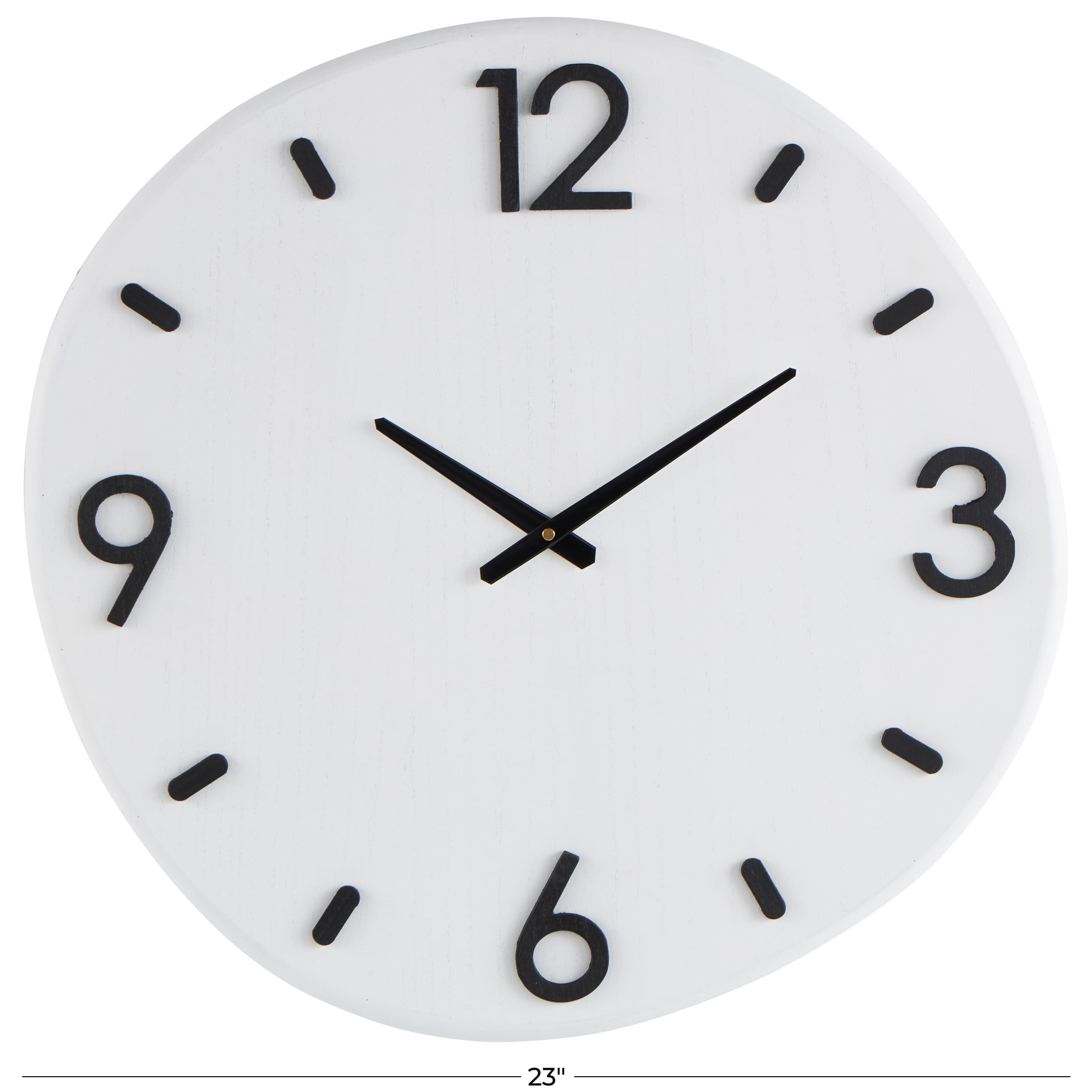 DecMode 24" White Wood Round Wall Clock with Black Hands and Numbers