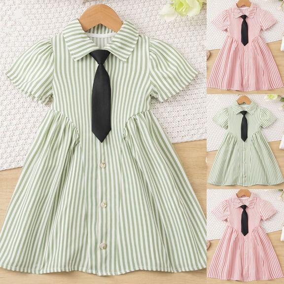 HVOBTTY Summer Toddler Girls Performance Comfortable Short Sleeve Turn Down Collar British Style Graduation Dress
