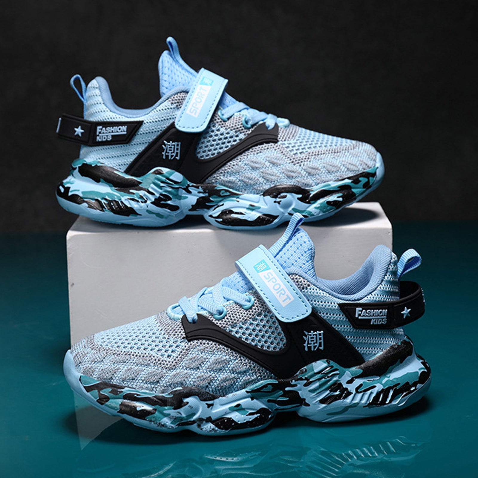 Boys Girls Tennis Running Shoes Kids Soft Mesh Breathable Athletic Sports Gym Sneakers For Little/Big Kid Comfort Toddler Footwear, Sky Blue, 9.5-10 Years