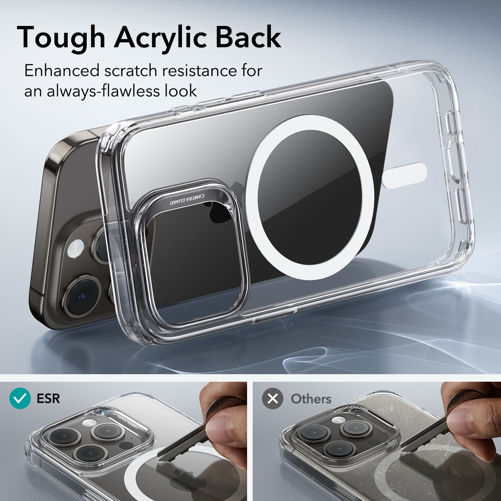 ESR Classic Hybrid Magnetic Case with HaloLock for iPhone 15 Pro Max, Magnetic MagSafe, Shockproof Ultra-high Hardness Protection, Clear