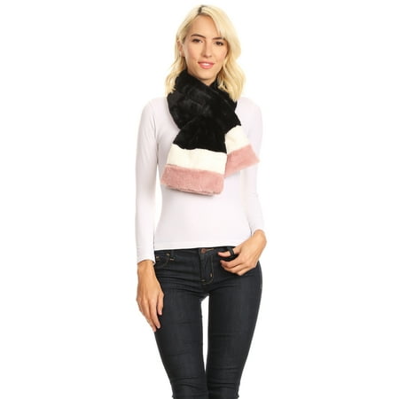 Winter Mink - Sakkas Colette Faux Mink Warm Winter Soft Luxurious KeyHole Scarf - 1784-black - One Size Regular