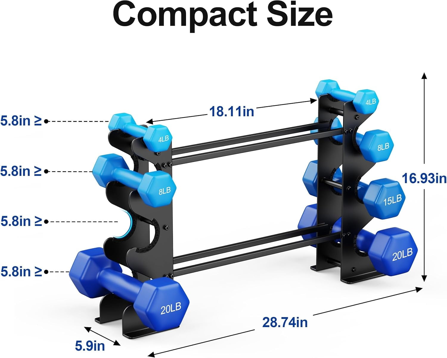 Heavy-Duty Dumbbell Rack Stand for Home Gym, 400LB Capacity Compact Free Weight Storage Organizer