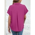 thumbnail image 3 of HOWCOME Casual Womens Shirts Cuffed Short Sleeve Button Down Blouses Work Tops Shocking Pink Medium, 3 of 5