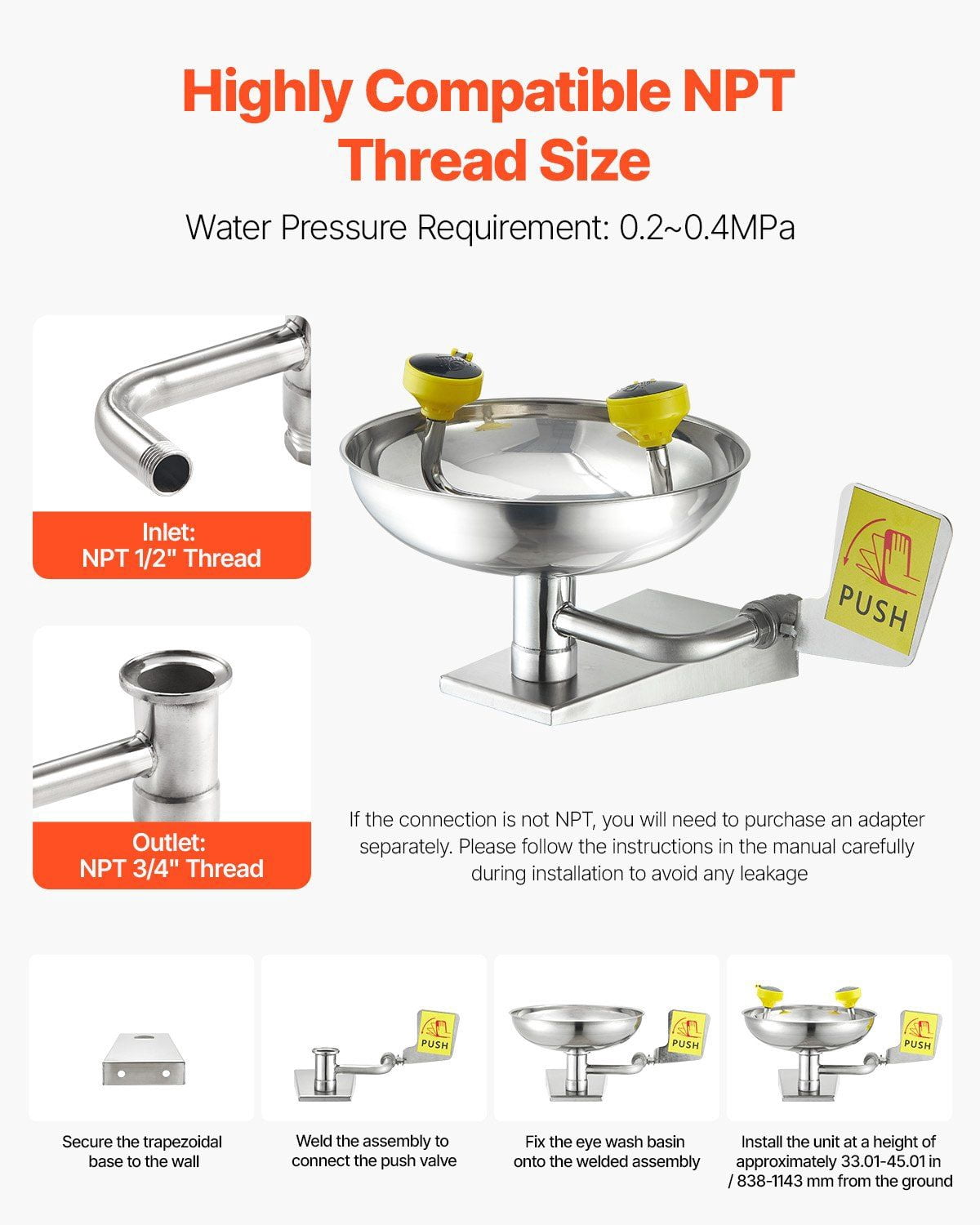 Stainless Steel Wall Mounted Emergency Eye Wash Station 16.14x12.99x9.45 Inches for Lab Factory School Construction Site First Aid