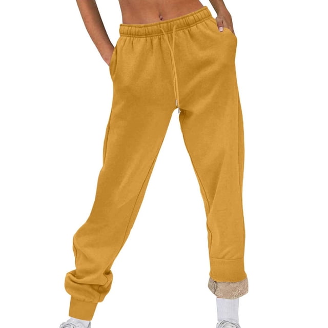 KIHOUT Fall Winter Joggers for Women Clearance Fashion Loose Solid Color Plush Elastic Waist Drawstring Long Sweatpants