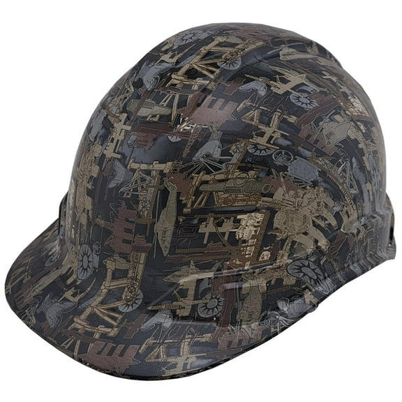 Oilfield Camo White Hydro Dipped Hard Hats Cap Style with 4 Pt Suspension