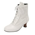 thumbnail image 2 of Mepaouo Victorian Boots for Women Vintage Granny Booties Renaissance Lace up Ankle Boots(White,7.5), 2 of 5
