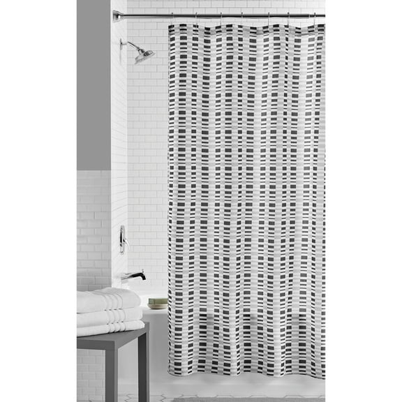 Mainstays Gray Geo Stripe Printed Slub Fabric Shower Curtain, 72" x 72"