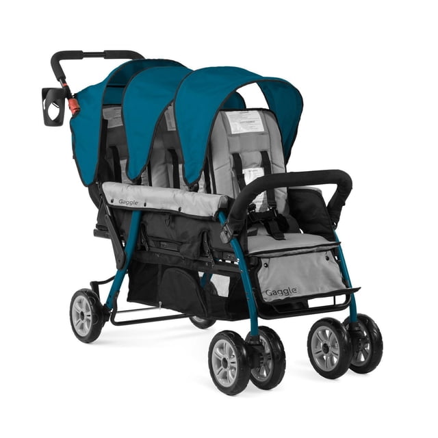 Foundations Compass Trio Triple Stroller, 3-Seat Tandem with UV Canopies and Reclining Seats, Teal/Black
