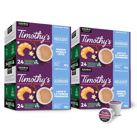 Timothy's Indulgence French Vanilla Latte Keurig K-Cup Pods Medium Roast 96 Count