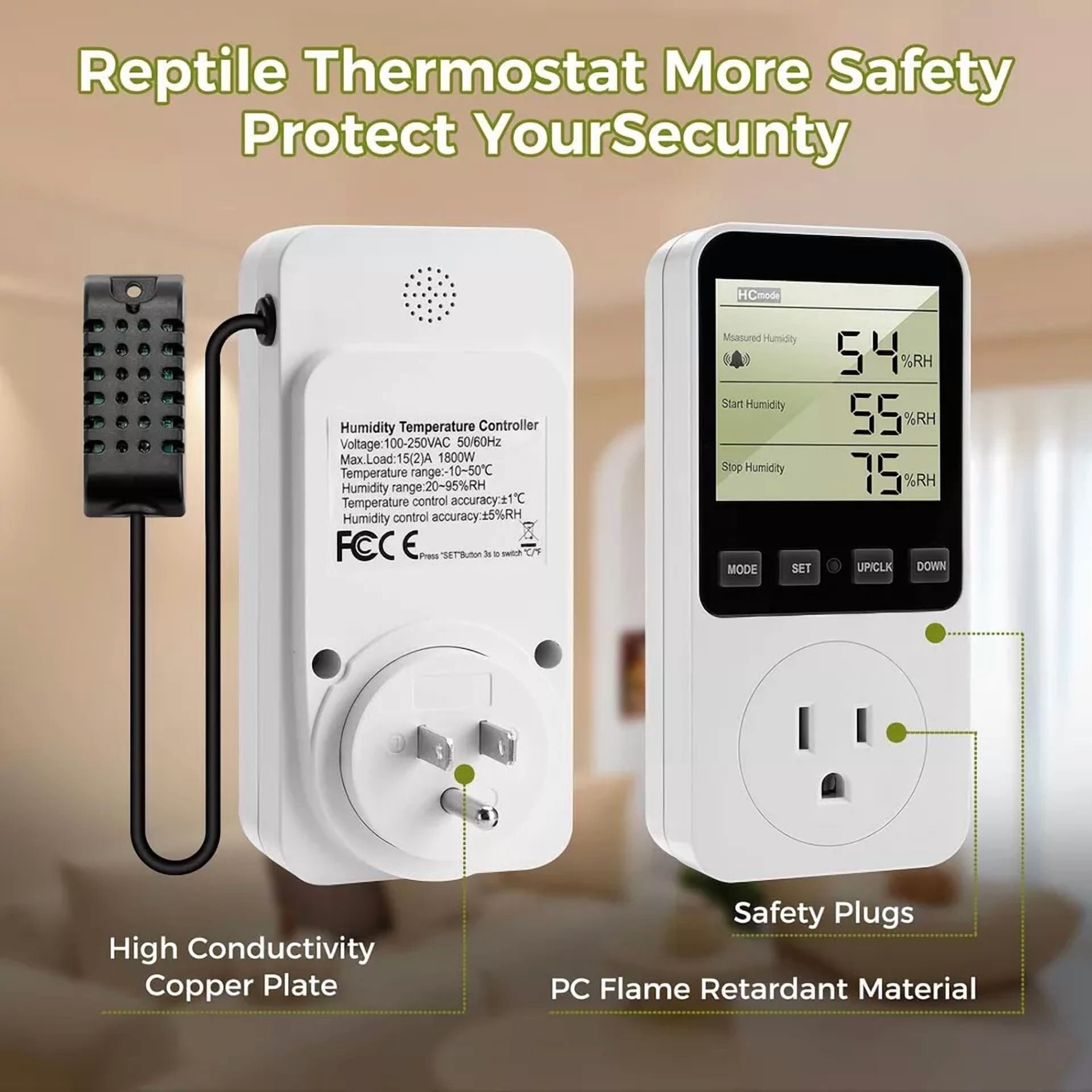 CRESTIN- Digital Thermostat Temperature Humidity Controller Outlet Plug With Alarm 120V