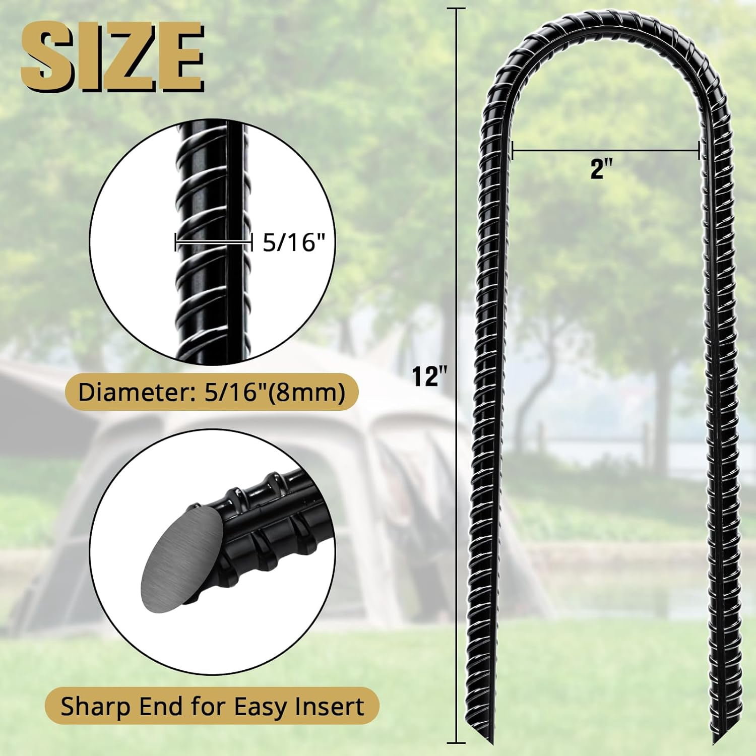 Trampoline Stakes High Wind - Heavy Duty 12 Inch U Shaped Ground Anchors - Galvanized Steel Rebar Stakes for Outdoor Camping Tent Fence Garden Decorations