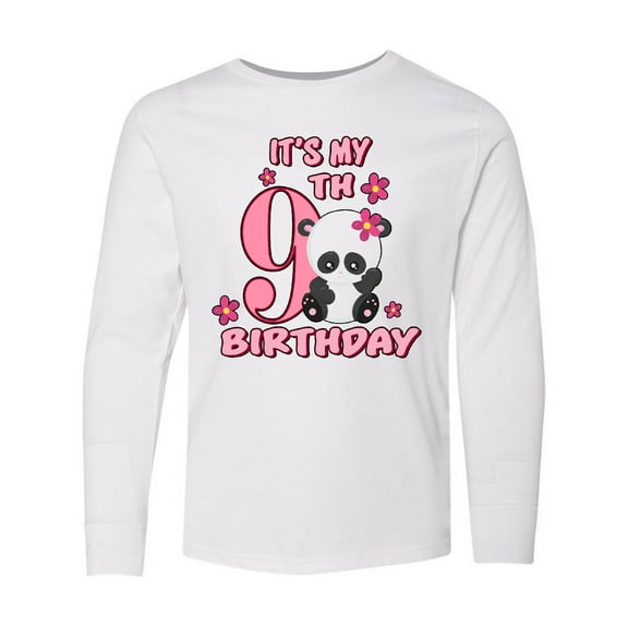 Inktastic It's My Ninth Birthday with Panda Bear Long Sleeve Youth T-Shirt