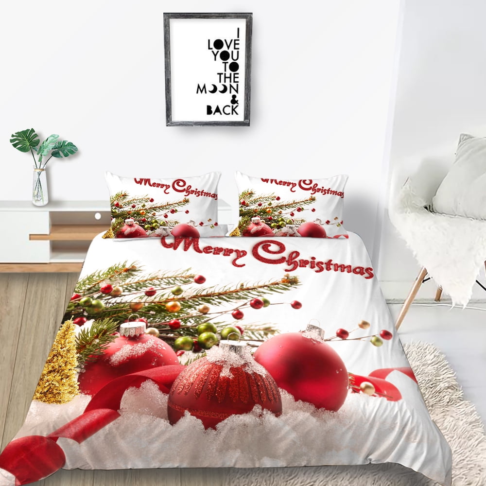 Home Bed Sets Fashionable Merry Christmas Painting Quilt Cover Set Polyester Bedspreads