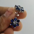 thumbnail image 4 of 14K White Gold Plated Silver 2.00Ct Round Cut Blue Sapphire & Diamond Flower Women's Stud , Push Back Earrings, 4 of 4