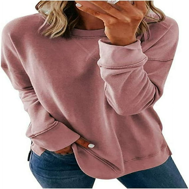 Womens Color Block Printed Sweatshirts Crewneck Pullover Shirts Long Sleeve Boluse Tops Side Split 2022 Trendy Winter Clothes