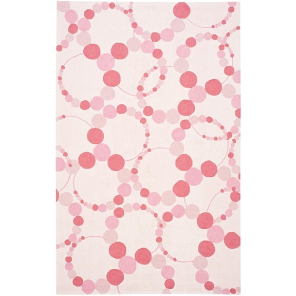 Kids Rug - Safavieh Kids Cotton -Ivory/Pink-Color:Ivory/Pink,Design:Kids,Shape:Rectangle,Size:8'L x 5' W