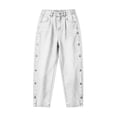 thumbnail image 5 of Women's Baggy Jeans Elastic High Waist Loose Tapered Denim Pants Side Button Detail Y2K Trousers with Pockets Vintage Casual Streetwear White, 5 of 6