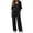 Black, variant on Womens 2 Piece Cotton Linen Pant Suit Comfort Casual V Neck Short Sleeve Tops Drawstring Elastic Waist Wide Leg Trousers Outfits Longewear