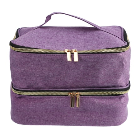 Unique Bargains 1 Pcs Nail Polish Carrying Case Double Layer Nail Polish Organizer Case for Nail Polish Nylon Purple