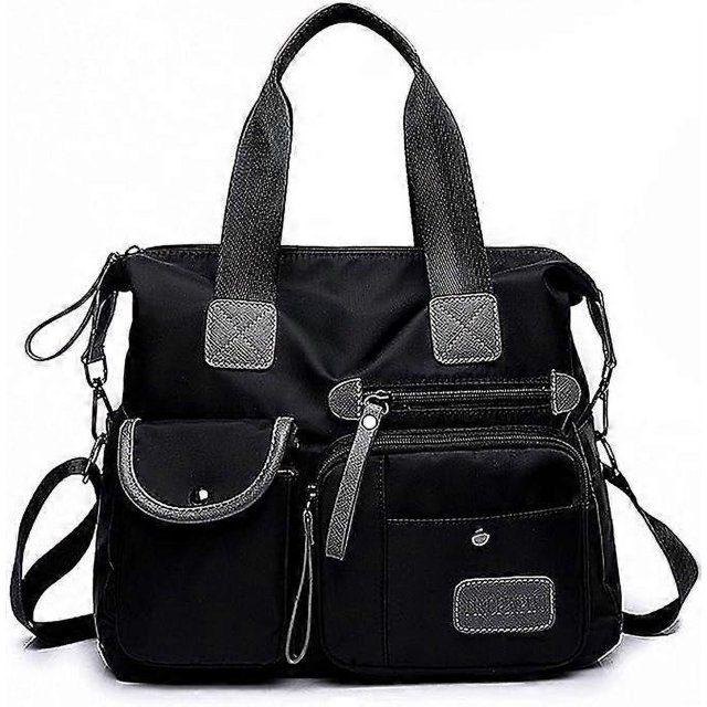 Tote Bag for Women,Large Capacity Top Handle Handbags with Multi Pockets & Zip,Lightweight Ladies Shoulder Bags,Nylon Cross body(Pure Black)