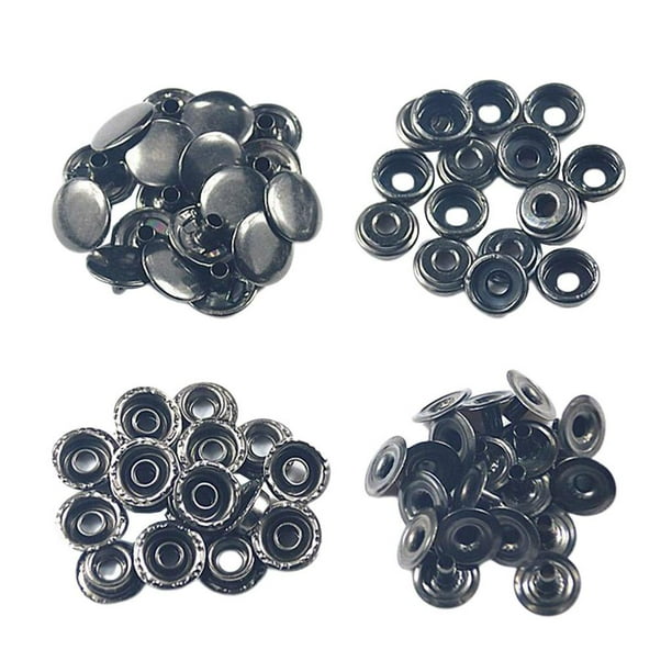50 juegos de broches a presión, broches a presión de 15 mm para reparación de ropa, cuero Negro