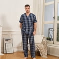 thumbnail image 4 of Vulcanodon 100% Cotton Mens Pajamas Set, Lightweight Button Up Mens Sleepwear(DARK BLUE PLAID, L), 4 of 6