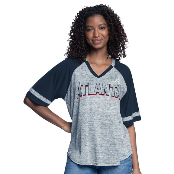 Women's-G-III 4Her by Carl Banks  Navy Atlanta Braves Hall of Fame Raglan Oversized Half-Sleeve V-Neck Top