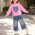thumbnail image 5 of DJDLJWCJ 2 Piece Girls Casual Outfit Sets Cute Print Long Sleeve Crewneck Sweatshirt Elastic Waist Wide Leg Pants Set Hot Pink Size 2T, 5 of 6