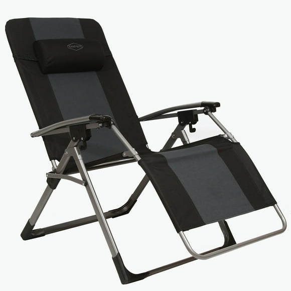 Kamp-Rite Chaise Zéro Gravité d'Extérieur Pliable et Inclinable avec Coussin, Gris/noir