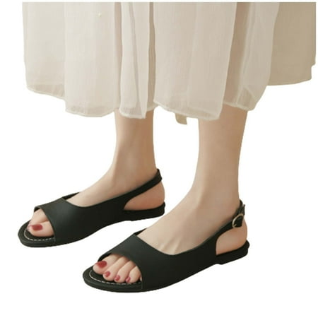 

ZHELIYO Women s sandals Women S Beach Sandals Hollow Casual Slippers Flat Shoes Retro Sandals Women s Flat Sandals Black 7