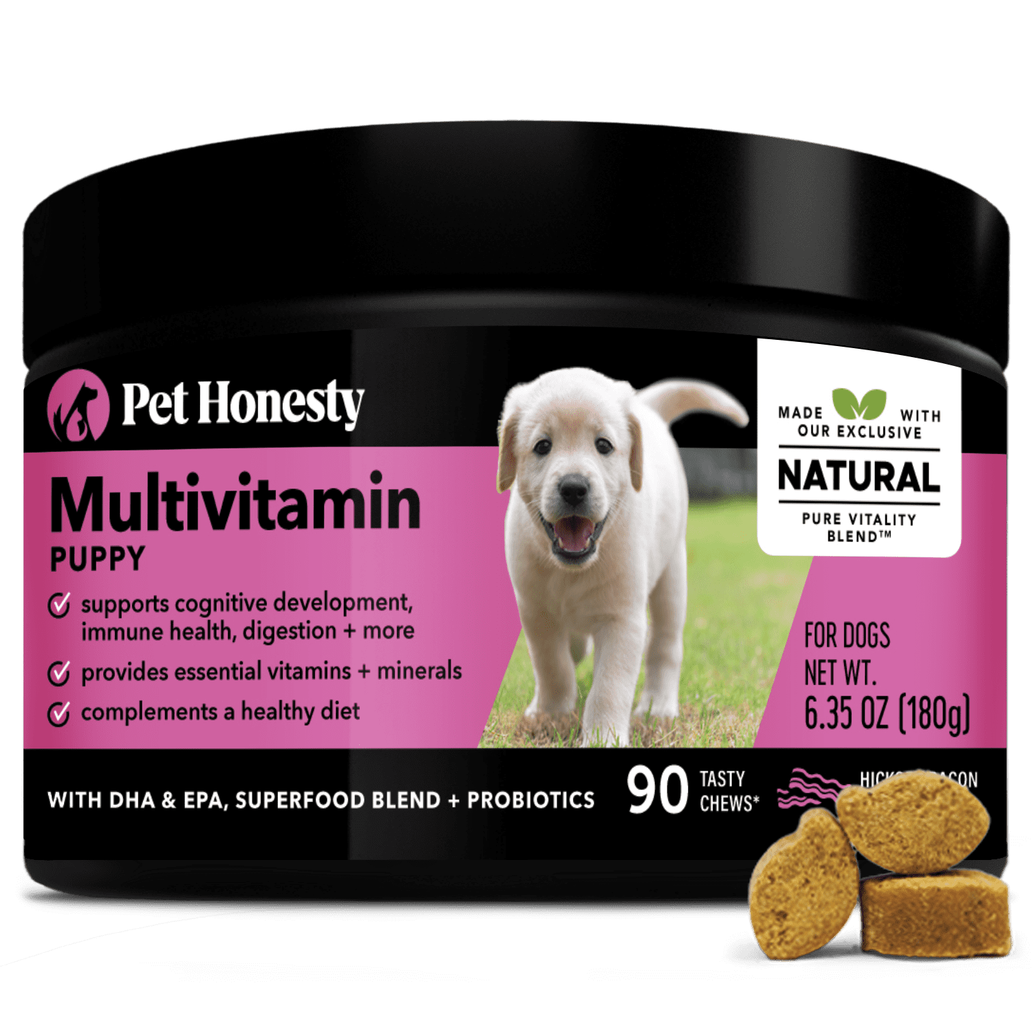 Pet Honesty Puppy Dog Multivitamin Glucosamine Soft Chews, Bacon, 90 Ct