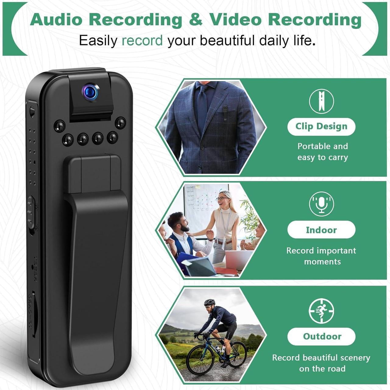 Mini Camera HD 1080P Portable Audio & Video Recorder with 180° Rotatable Lens Wearable Camcorder with Night Vision Police Body cam for Sport/Delivery/Travel/Law Enforcement