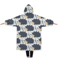 thumbnail image 2 of Oversized Wearable Blanket Hoodie,Black Cute Hedgehog Pattern Sherpa Blanket Hoodie with Super Pockets,Super Warm Fuzzy Pullover for Women & Men, 2 of 6