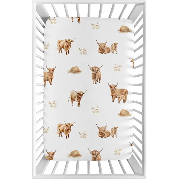 Sweet Jojo Designs Boho Highland Cow Boy, Girl, Unisex/Gender Neutral Mini Fitted Crib Sheet