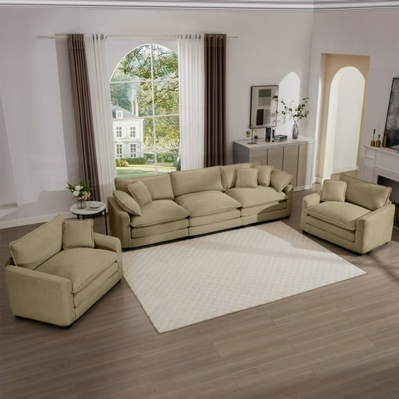 Living Room and Club Sofa - Tan Corduroy with Soft Furnishings & Ergonomic Comfort for a Stylish Ambiance