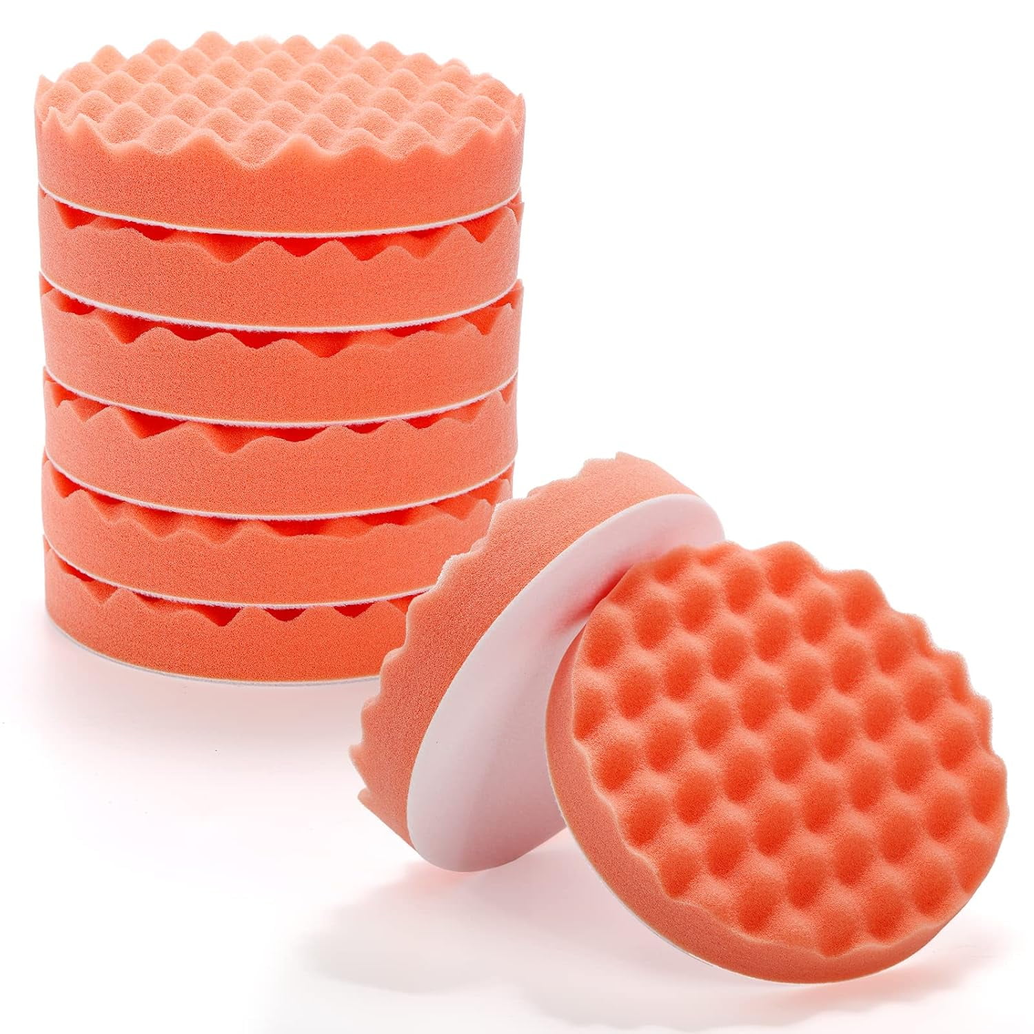ABPETE  8 Pack 6" Buffing Polishing Pads Waffle Buffing Pads, Orange Microfiber Buffing Pads Cutting Polishing Pad, Foam Polish Pad for Car Buffer Polisher Compounding, Polishing and Waxing