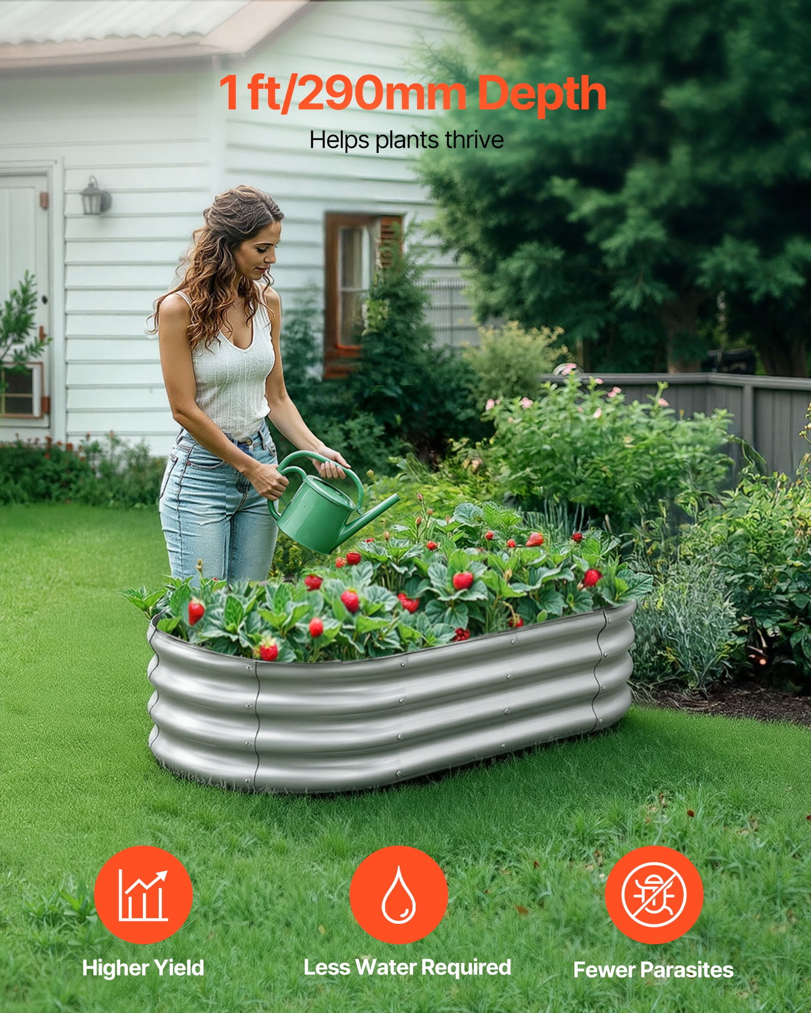 VEVOR Metal Raised Garden Bed, 4 x 2 x 1 ft Oval Outdoor Galvanized Planter Garden Box, Open Bottom Design, Large Planter Raised Bed for Growing Vegetables, Flowers, and Succulents, Galvanized Color