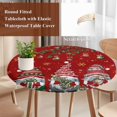 thumbnail image 4 of Red Gnomes Christmas Round Tablecloth, Fitted Table Cover with Elastic for 55"-60" Round Tables, Xmas Ball Gifts Snowflake Table Cloth Outdoor Indoor Dinning Party Waterproof Tablecloths, 4 of 7