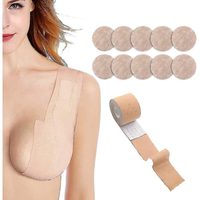 Juego de cinta y 10 fundas para pezones sin espalda, cinta transpirable para levantamiento de senos atlética A (ruipei)