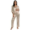 thumbnail image 5 of Womens Silk Satin Pajamas Loungewear Two-piece 3/4 Sleeve Long Pants Sleepwear Pj Set, 5 of 7