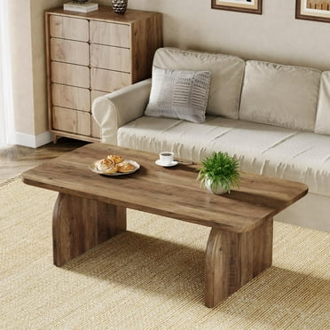 Tribesigns Rectangle Coffee Table, 47-Inch Wood Rectangular Living Room Table, Farmhouse Accent Center Low Cocktail Tea Table with Sturdy Base & Rounded Corners, Easy Assembly (Rustic Brown)No seats