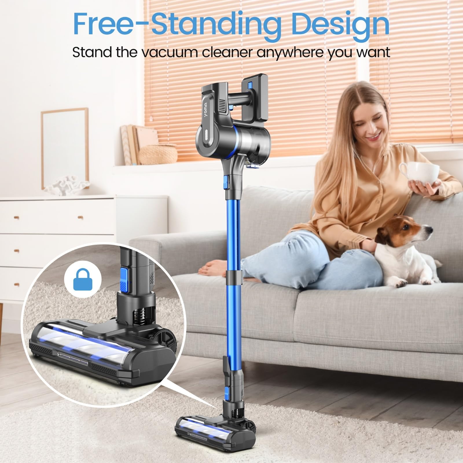 YOMATECH Cordless Vacuum Cleaner, 45Kpa/450W Powerful Stick Vacuum, 6 in 1 Lightweight Vacuum Cleaners for Home Hardfloor Carpet Pet Hair