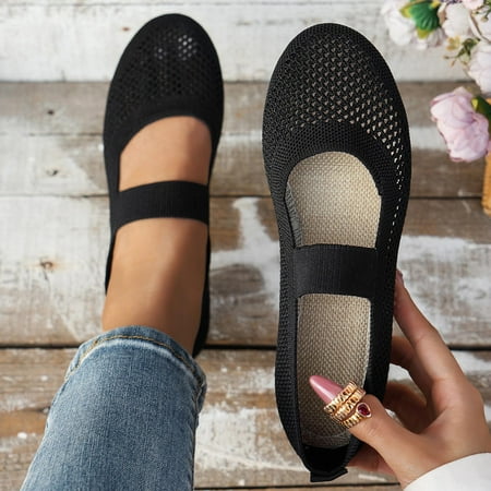 Women s Flats Shoes Pointed Toe Knit Ballet Comfortable Dressy Slip On Flat Black 7